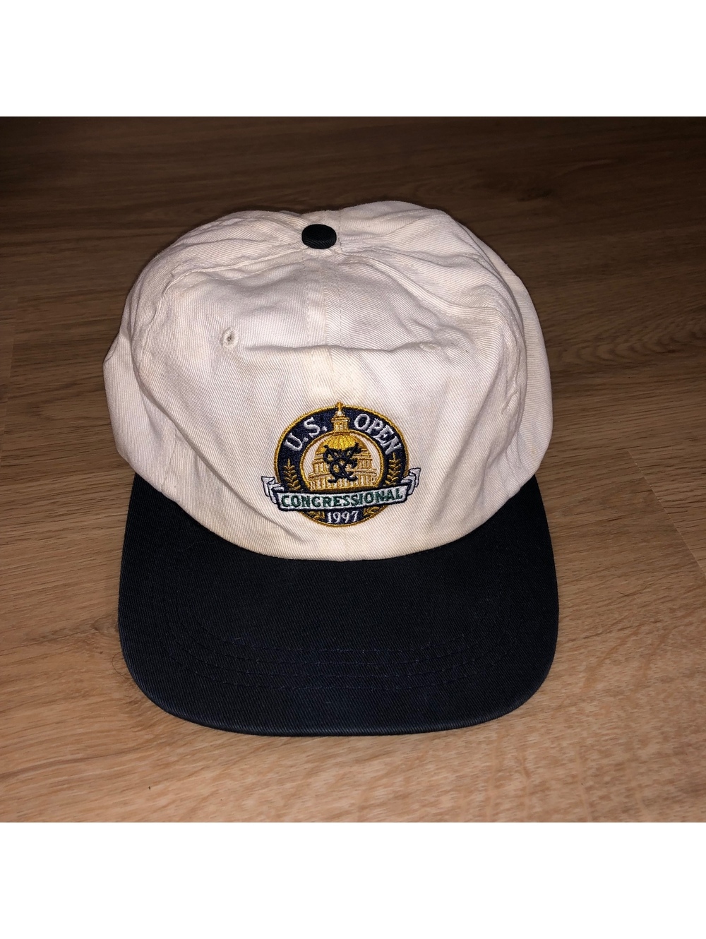 US OPEN CONGRESSIONAL GOLF HAT 1997 VINTAGE STRAPBACK WHITE BLUE ADJUSTABLE